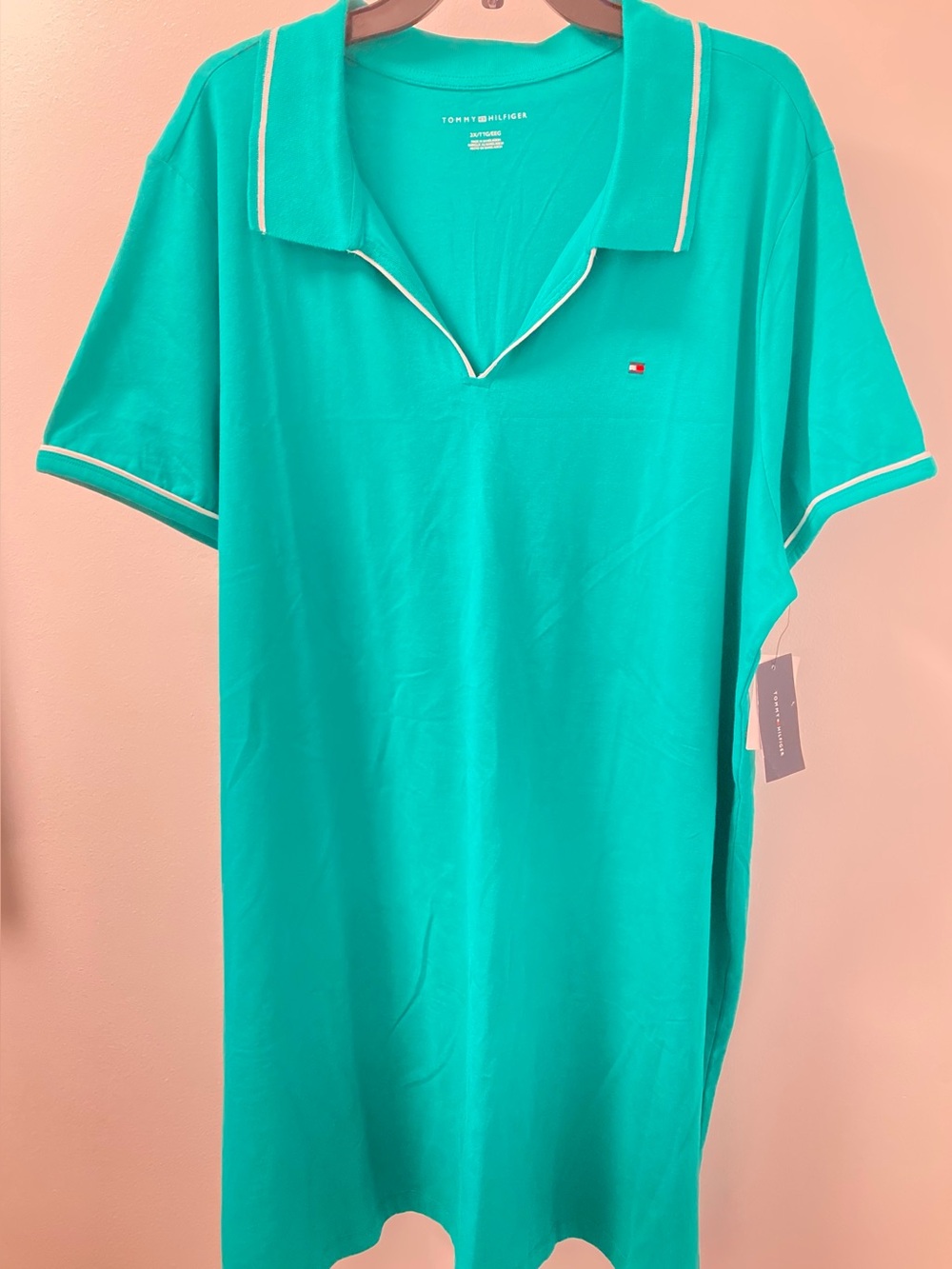 NWT Tommy Hilfiger 2X Green Teal Polo T-Shirt Dress Cotton Stretch